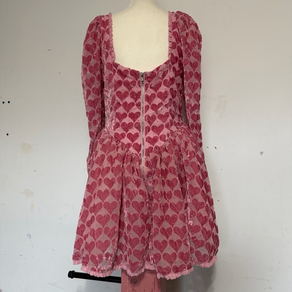 For Love And Lemons Pink Heart Long Sleeve Dress - Picture 4 of 5